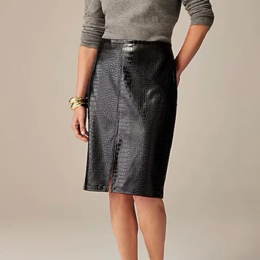 J Crew Black Croc-Embossed Pencil Skirt